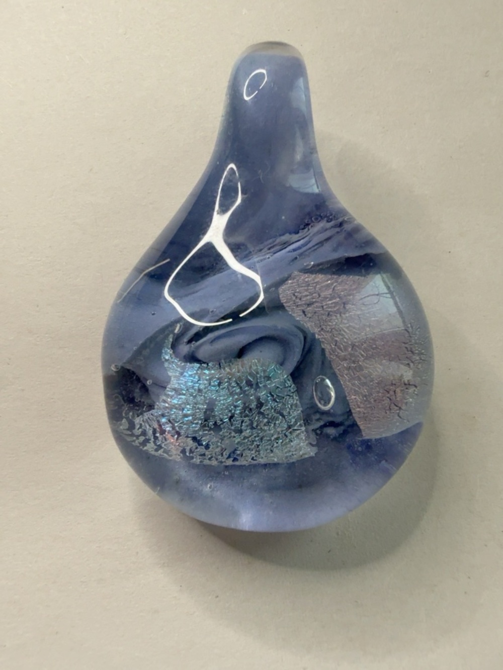 Artisan Blue Dichroic Art Glass Teardrop Pendant